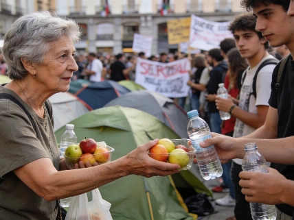 Пожилая жительница Мадрида поддержала молодежную акцию против выселений RUSSPAIN.RU