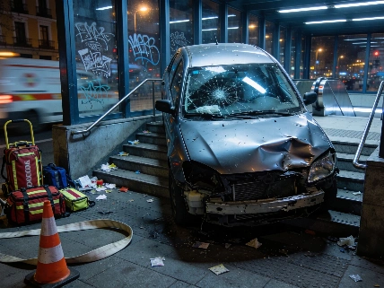 В Мадриде автомобиль врезался в лестницу метро после столкновения RUSSPAIN.RU
