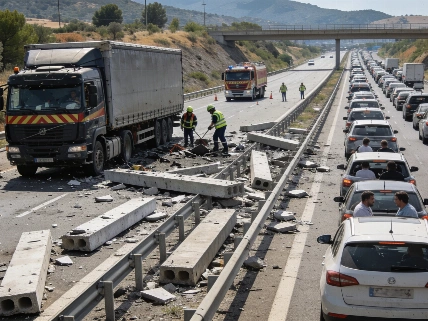 Двадцатикилометровая пробка на AP7 из-за аварии с грузовиком RUSSPAIN.RU