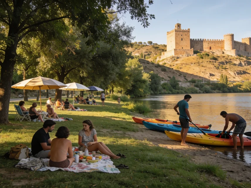 Парковая зона на реке Тахо: пляж, тень и каяки в часе от Мадрида RUSSPAIN
