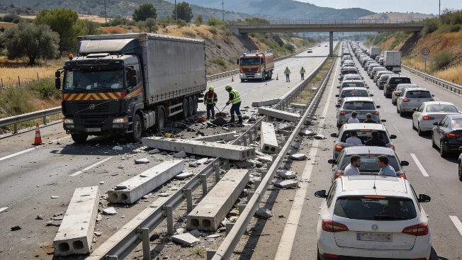 Двадцатикилометровая пробка на AP7 из-за аварии с грузовиком RUSSPAIN.RU