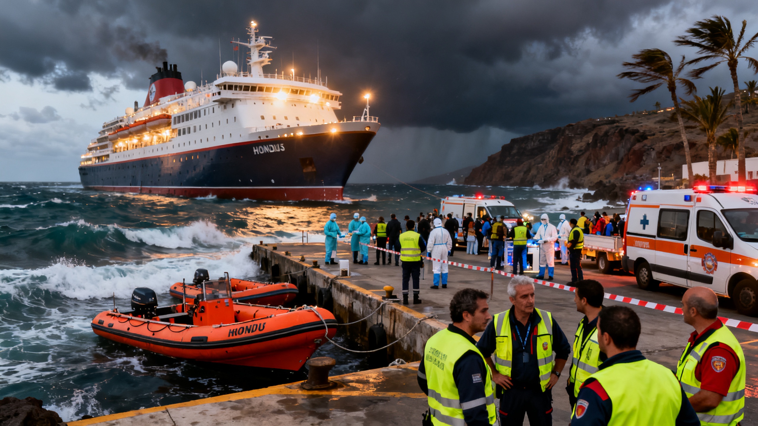 Пассажиров MV Hondius эвакуируют из-за угрозы шторма и вспышки вируса RUSSPAIN