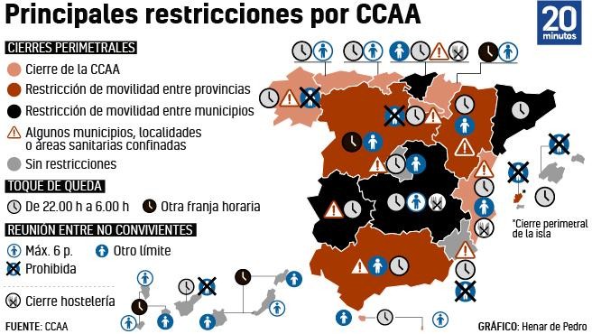 Карта карантинных ограничений для каждого региона Испании на 3 февраля RUSSPAIN