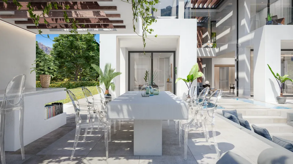 A veranda provides much-needed shade for outdoors dining under the Spanish sun RUSSPAIN