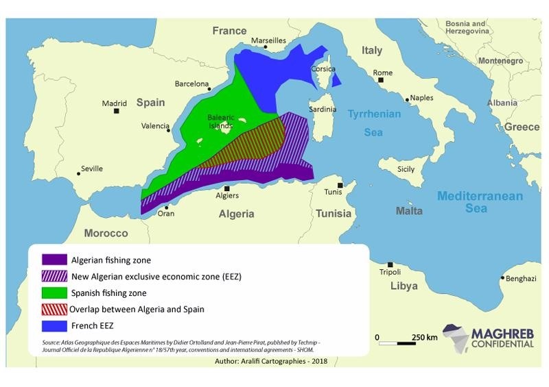 Zonas marítimas de Argelia y España, así como las aspiraciones argelinas. RUSSPAIN