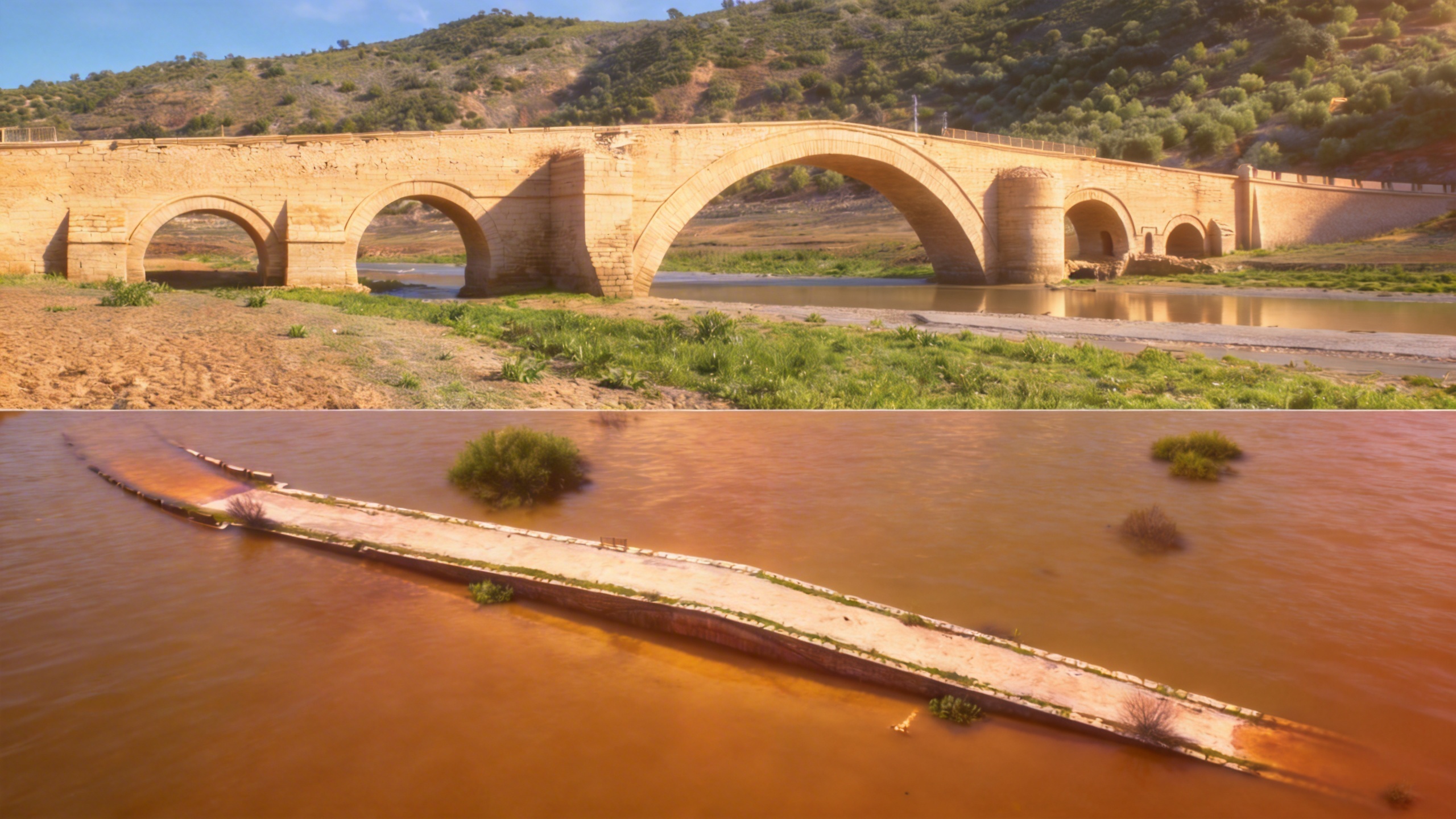 Сильные дожди затопили исторический мост в Jaén RUSSPAIN