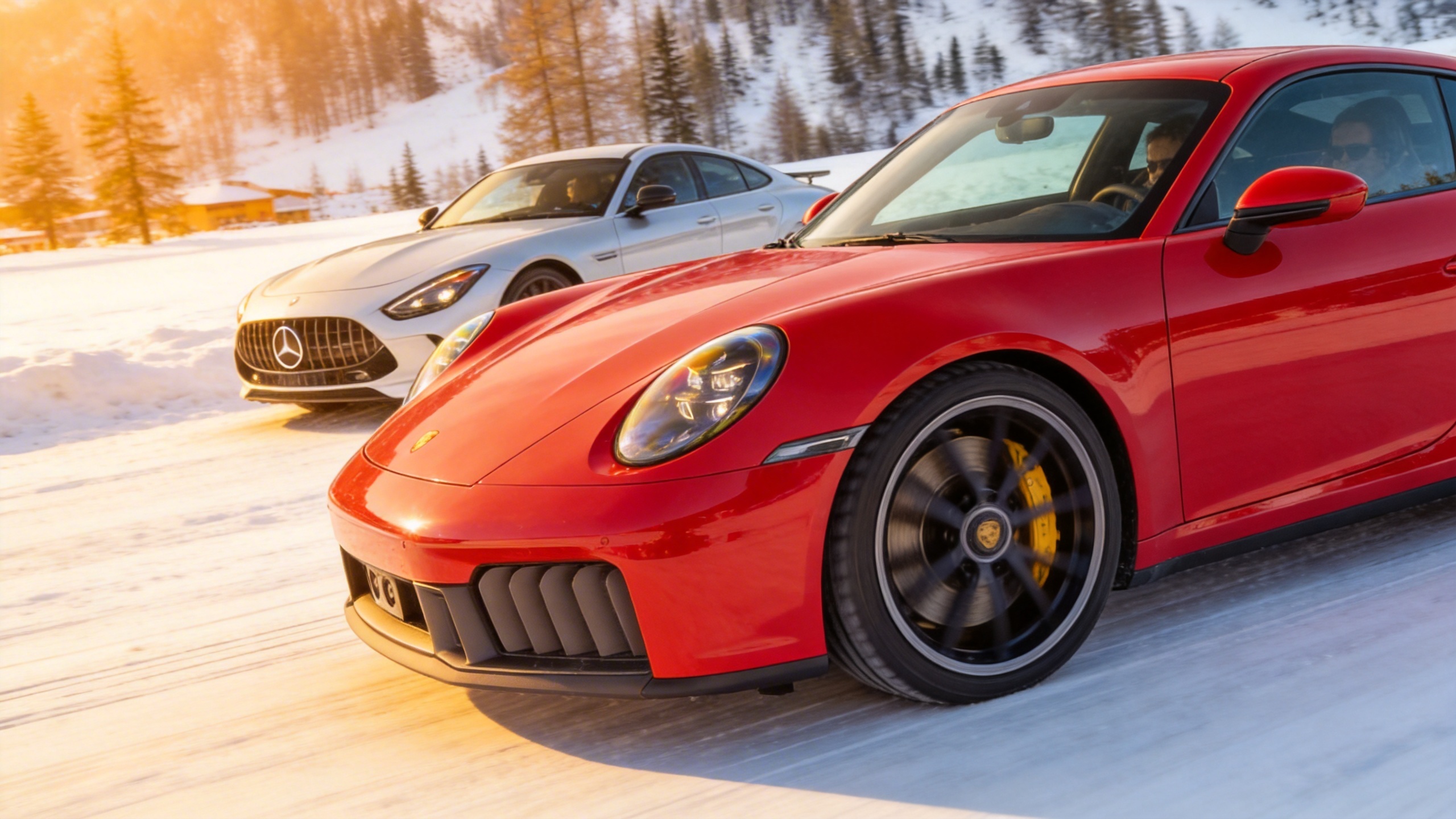 Mercedes и Porsche показывают разницу на зимней трассе в Альпах RUSSPAIN