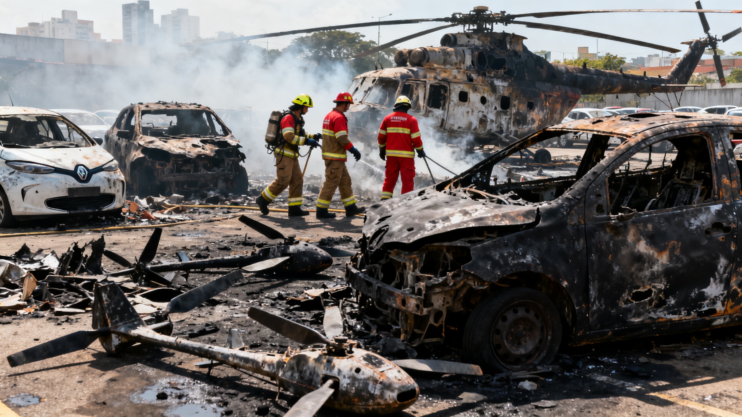 Пожар на автосалоне после крушения вертолётов в западной части Рио RUSSPAIN
